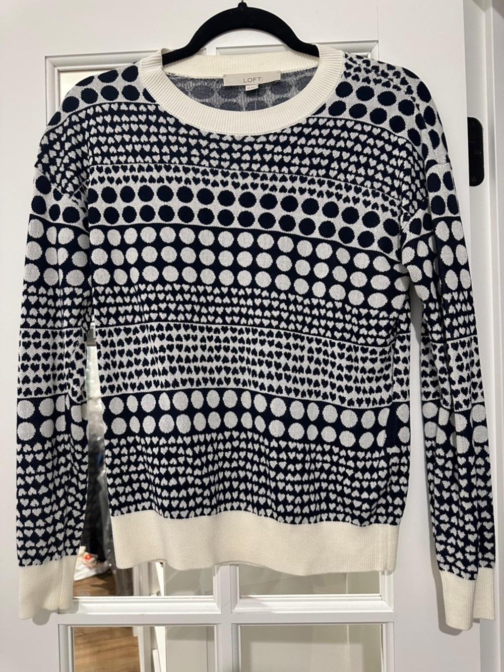 LOFT Navy & White Graphic Crewneck Sweater